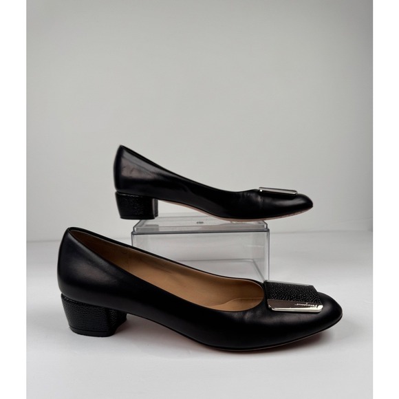 Salvatore Ferragamo Shoes - Salvatore Ferragamo Bonny Black Leather Heels Women's Size 6.5 AAAA